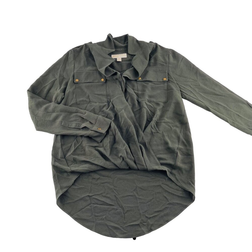 Michael‎ Michael Kors Womens Olive Green Blouse With Gold Button Accents Size S